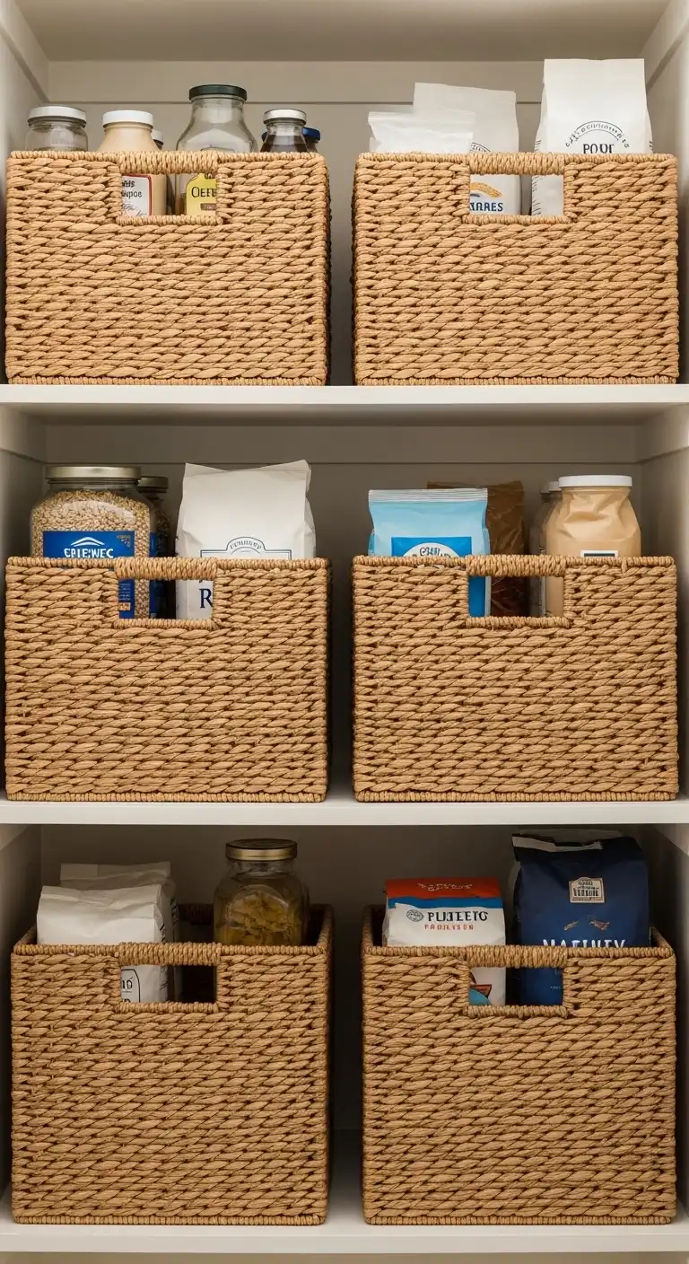 Separate Bulk Items into Large Pantry Baskets Organization Systems