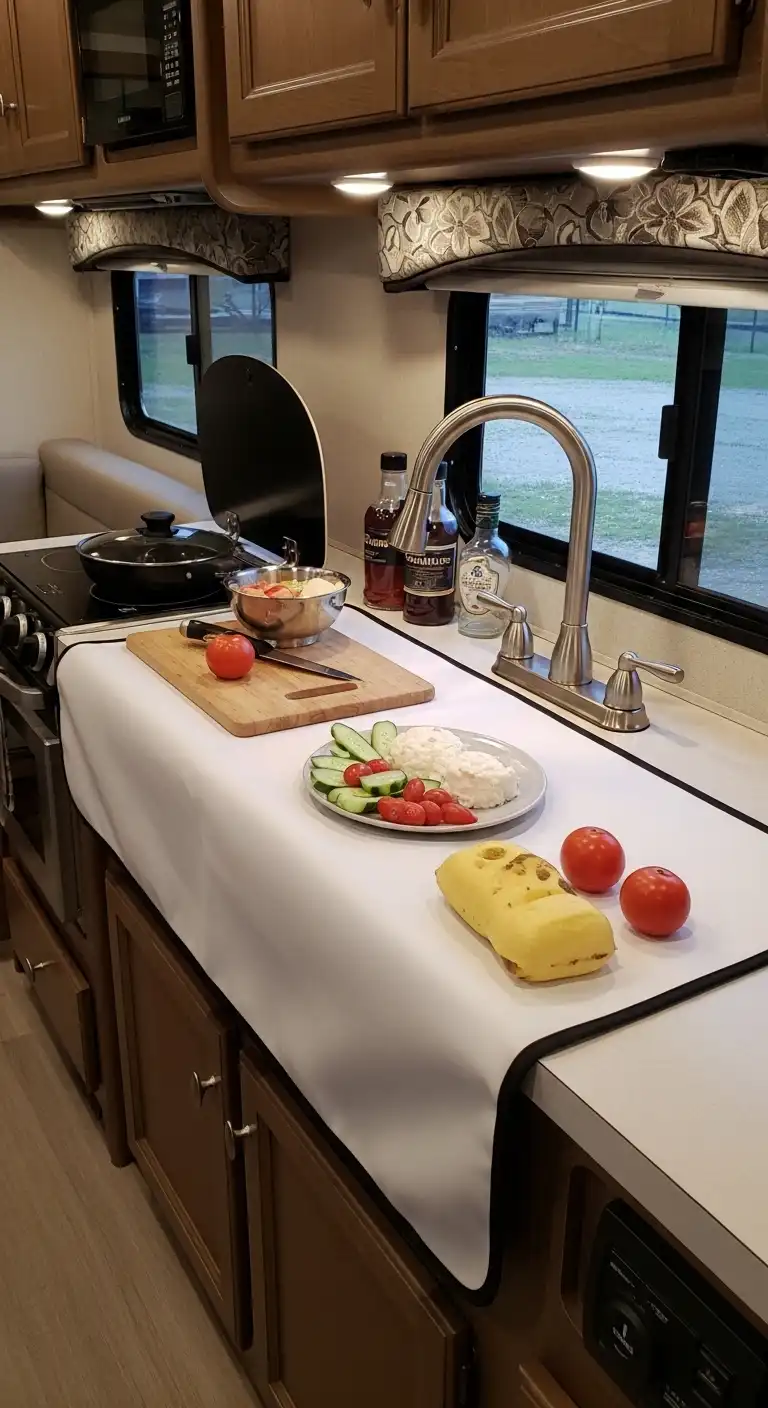 Sink Cover Counter Extensions for Camper Kitchen Organization Space