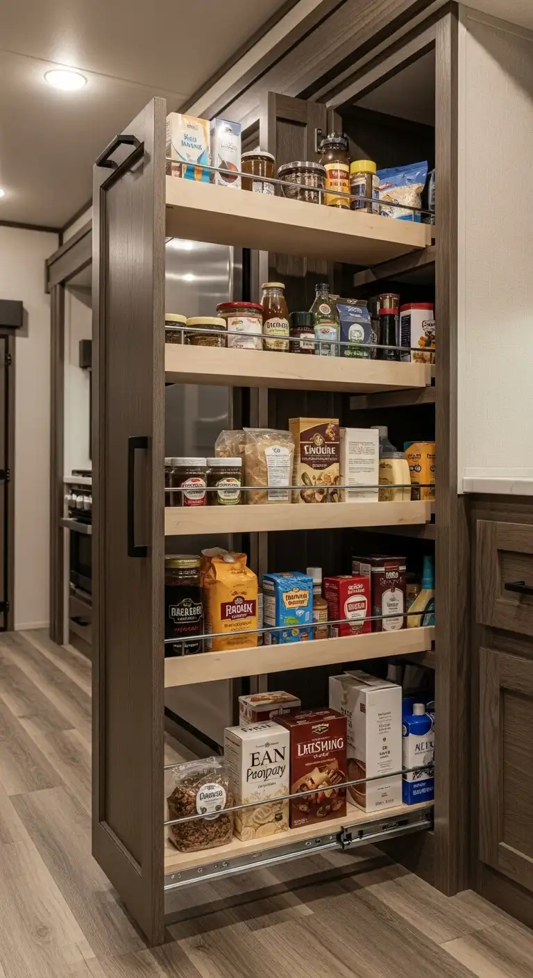 Slide-Out Pantry Systems for Camper Kitchen Organization Access