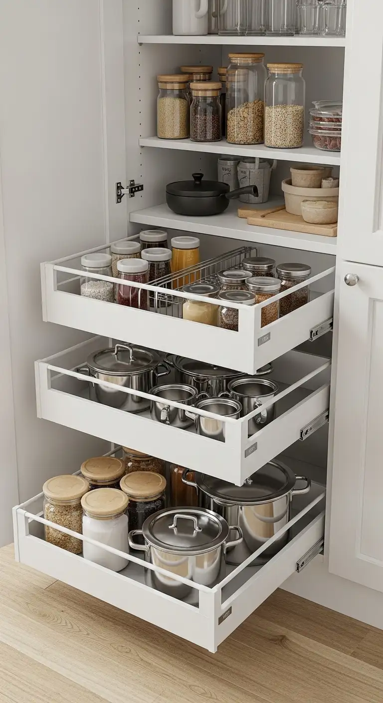 Sliding Drawer Inserts for Deep Cabinet Accessibility Improvement