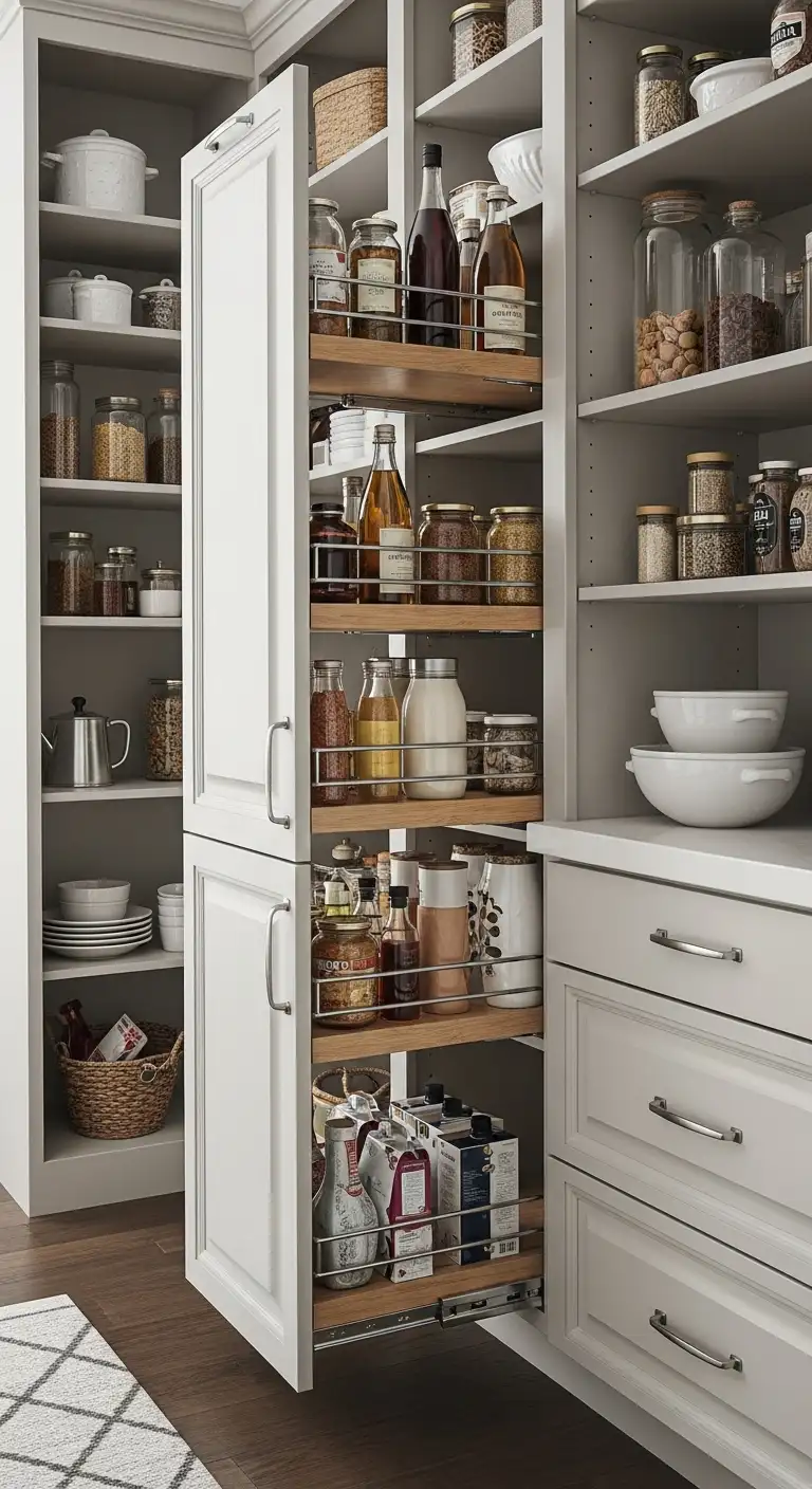 Sliding Shelf Pantry Organization Layout for Deep Storage Access