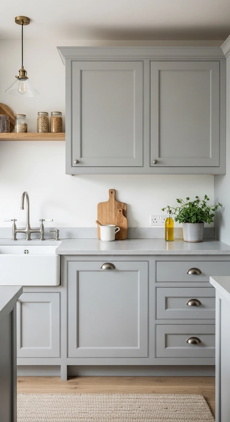 Soft Grey Painted Kitchen Cabinets for Modern Minimalism