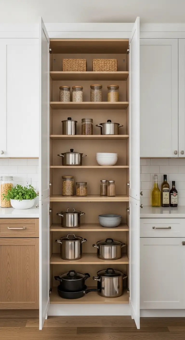 Space-Saving Vertical Storage Cabinets Design for Compact Kitchens