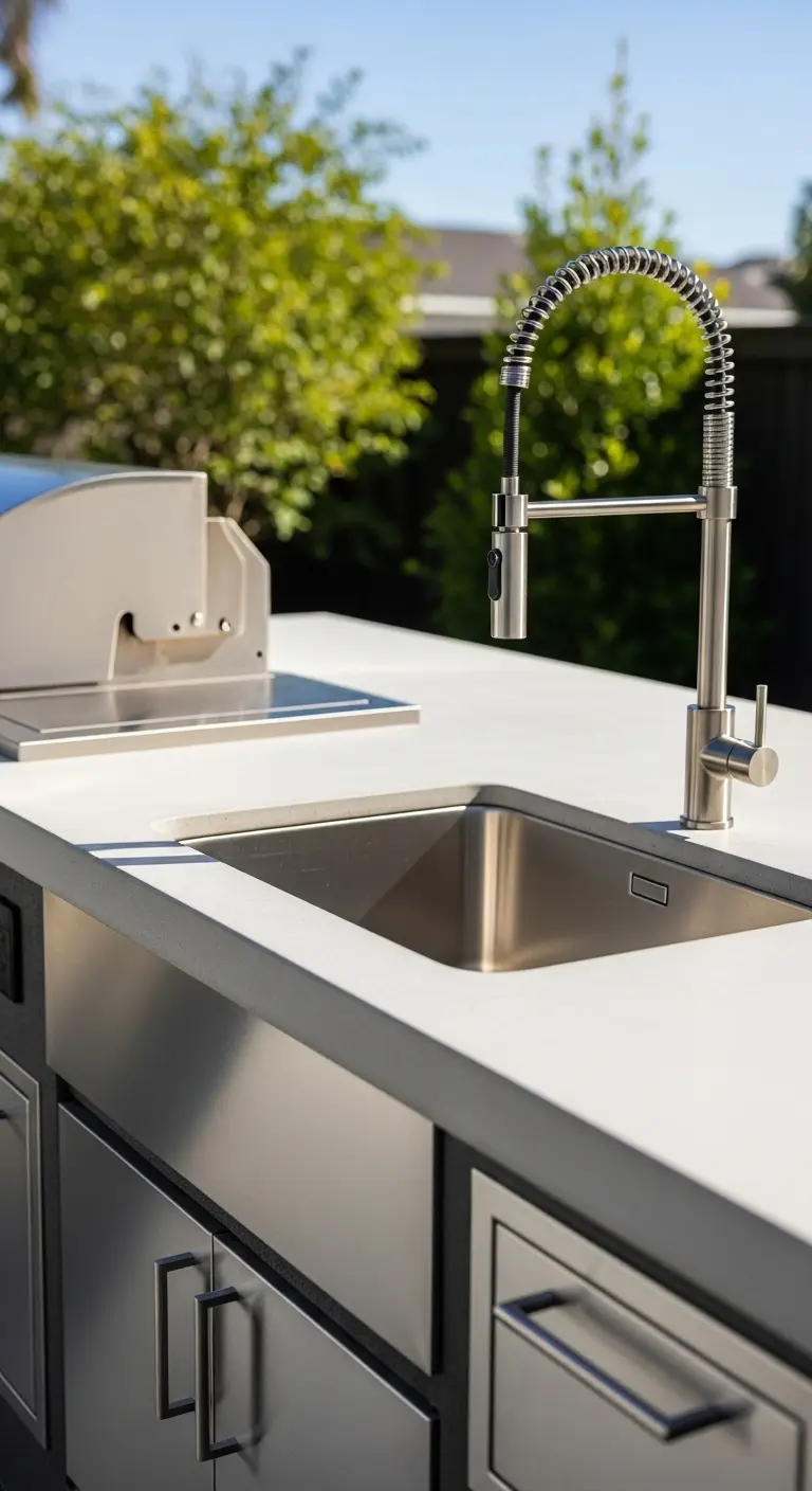 Stainless Steel Outdoor Kitchen Sink with Built-In Counter Space