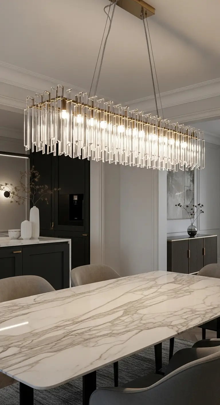 Statement Lighting Above a Calacatta Marble Dining Table