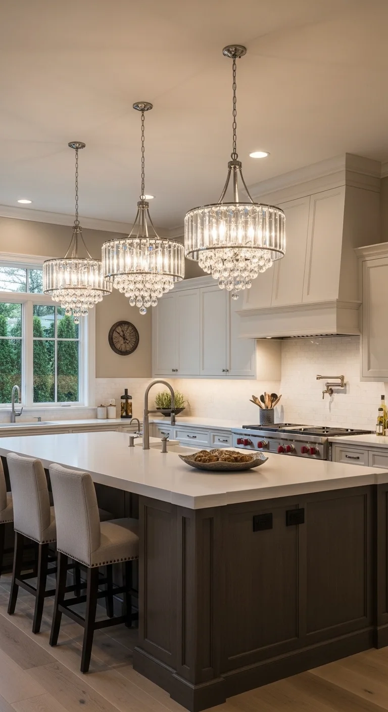 Statement Lighting Above a Kitchen Island for Dramatic Impact