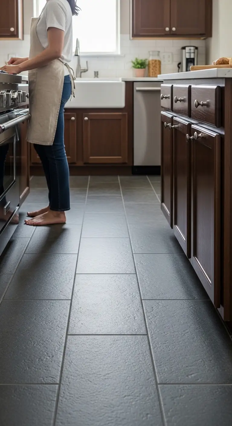 Textured Rubber Black Kitchen Flooring for Comfort and Safety