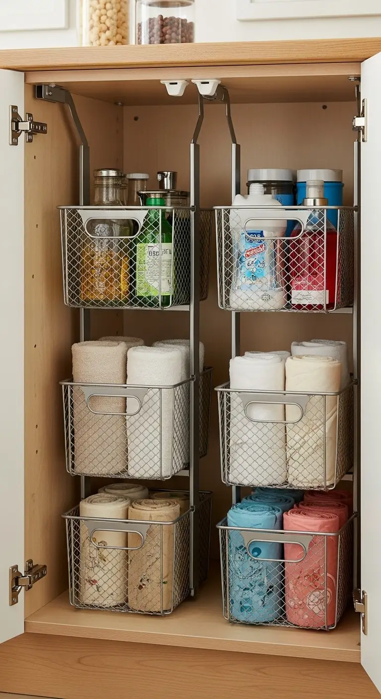 Under-Shelf Basket Storage for Maximizing Cabinet Space Usage