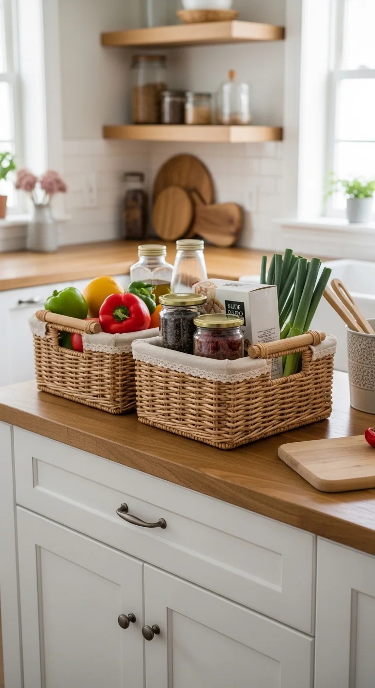 Use Baskets for Flexible Kitchen Countertop Storage