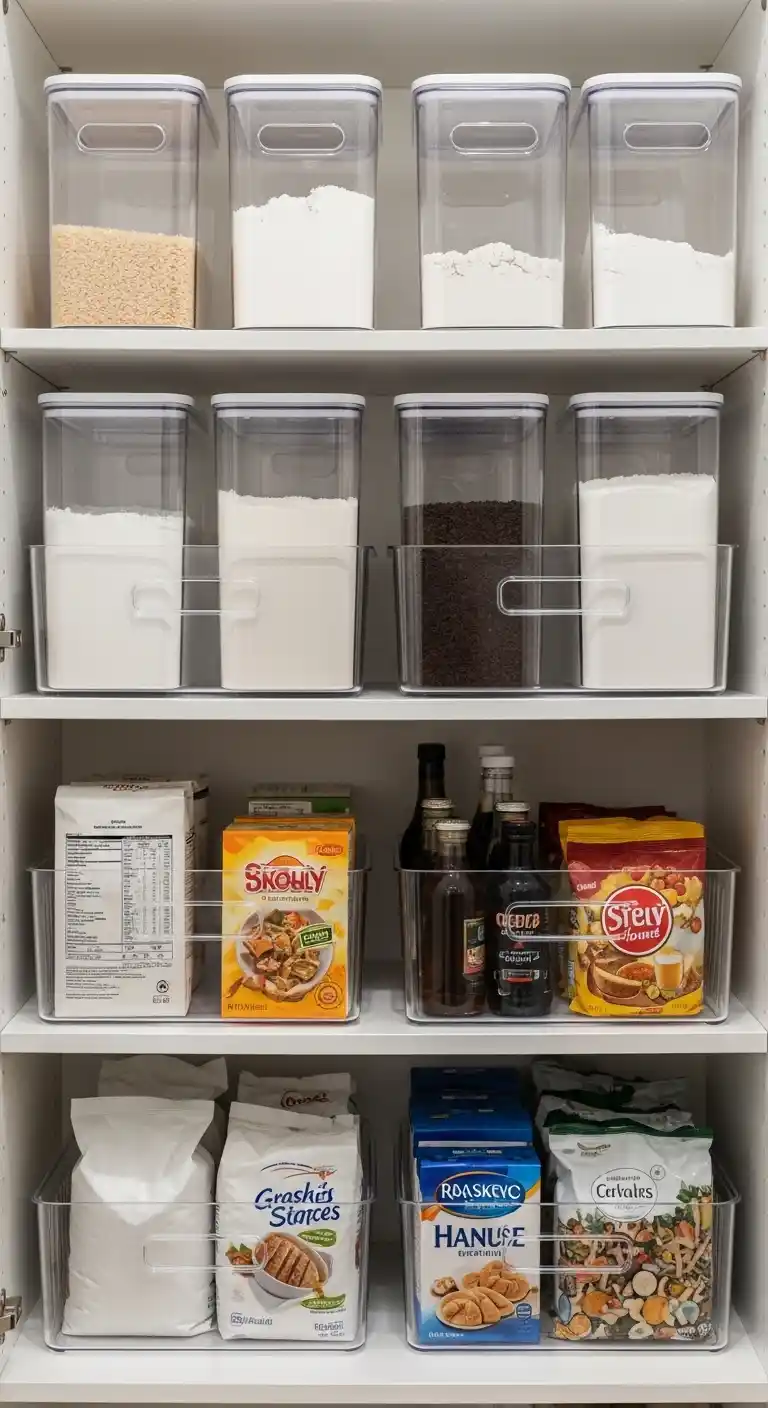 Use Clear Baskets for Everyday Essentials in Pantry Baskets Organization