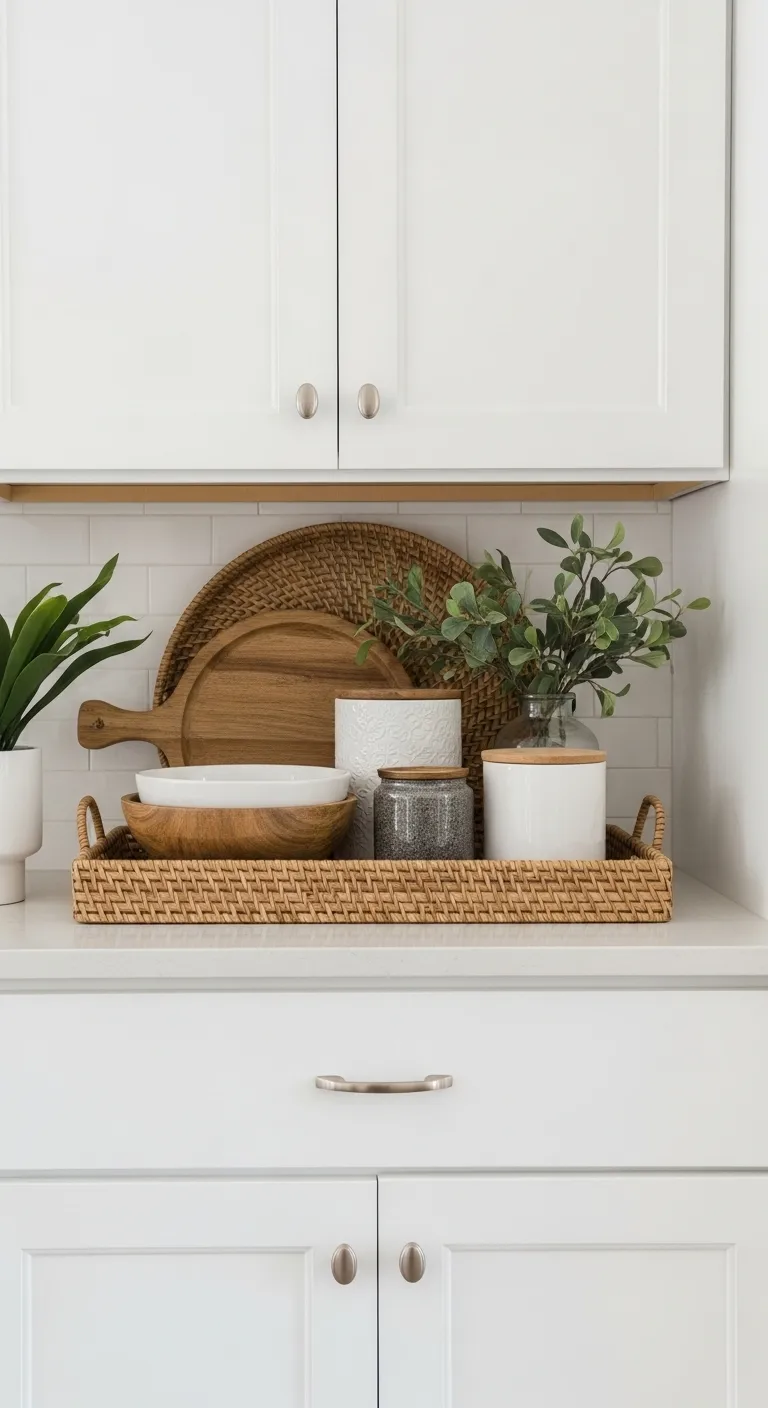 Use Decorative Trays on Cabinet Tops