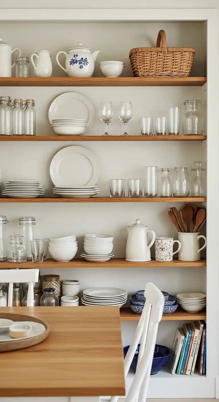 Use Open Shelving to Display Cottage Dining Room Essentials