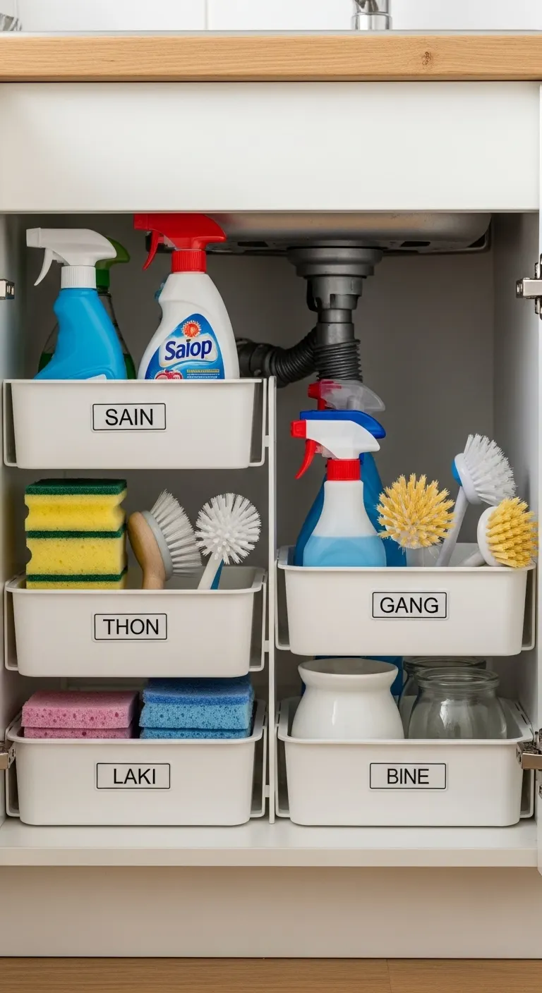 Use Stackable Bins for Smart Kitchen Sink Organization
