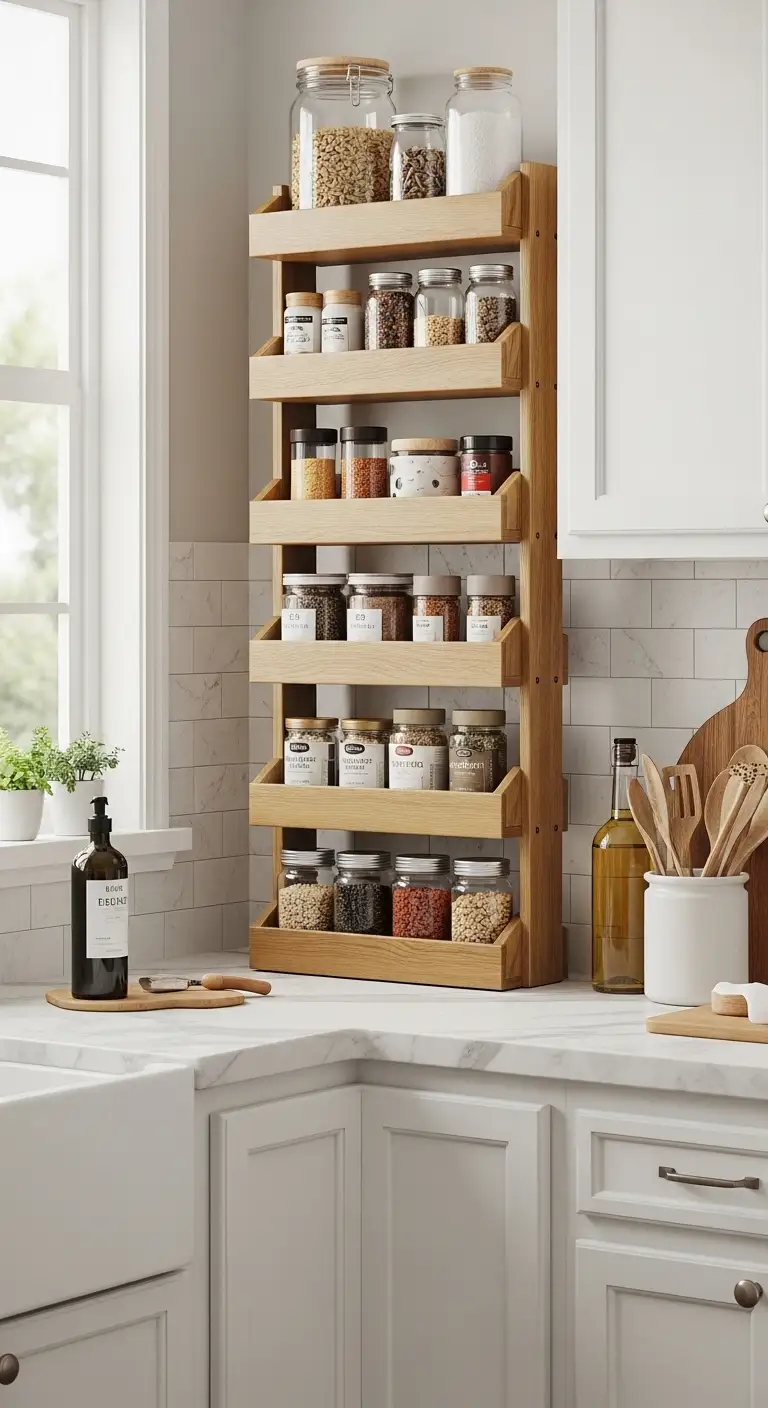 Use Tiered Shelving for Vertical Organization