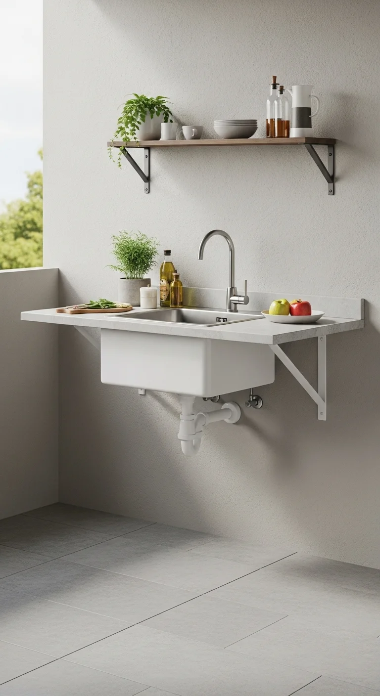 Wall-Mounted Outdoor Kitchen Sink for Space Efficiency