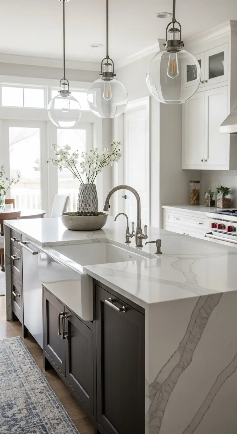 Waterfall Counter Kitchen Island Ideas with Sink