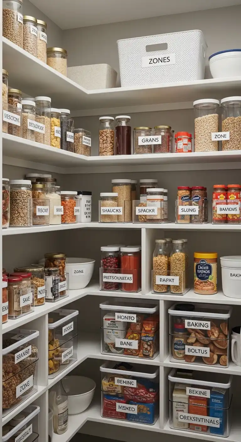 Zoned Pantry Organization Layout for Structured Ingredient Separation