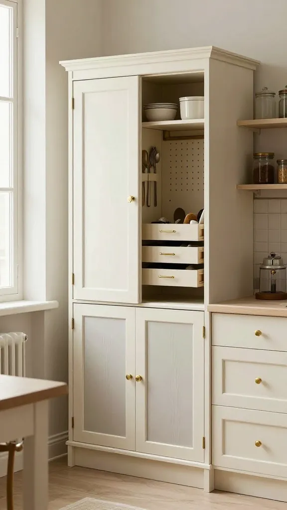French-Larmoire Kitchen With Hidden Storage Nooks