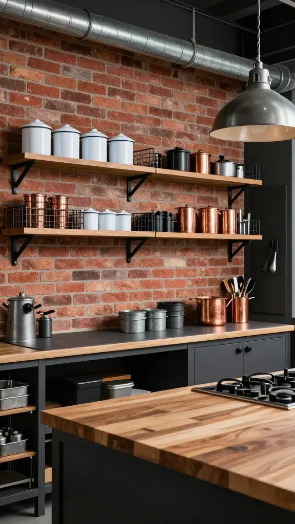 Vintage-Industrial Studio Kitchen With Open Shelves