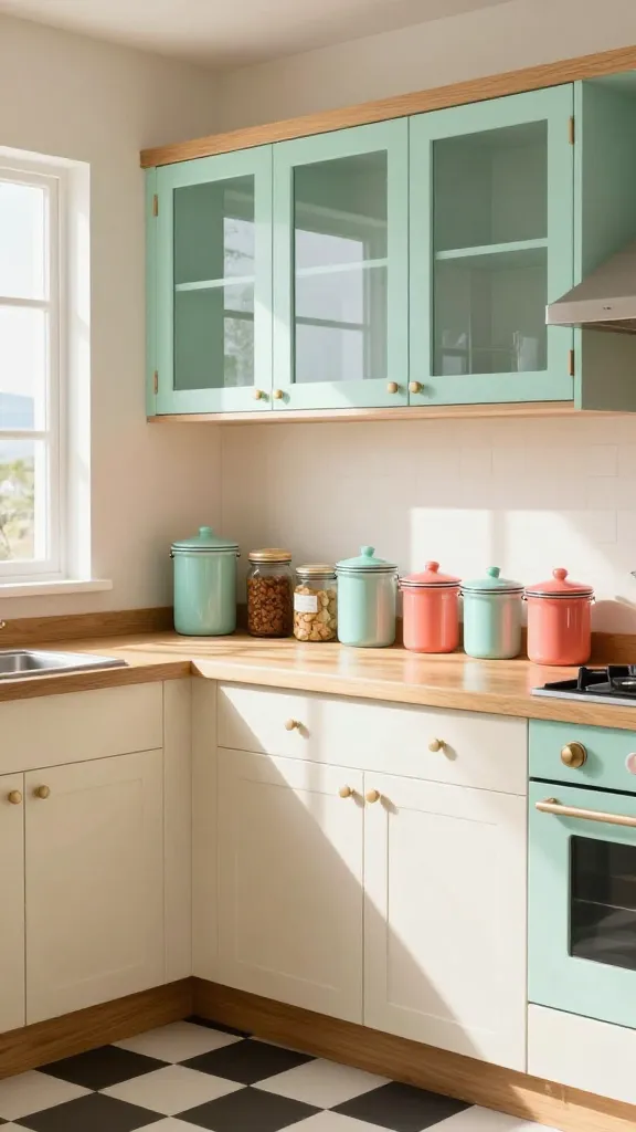 Coastal Vintage Diner Kitchen With Retro Color Blocking