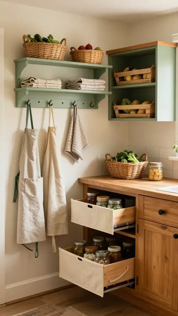 Country Kitchen Butlers’ Pantry With Quilt-Ted Textiles