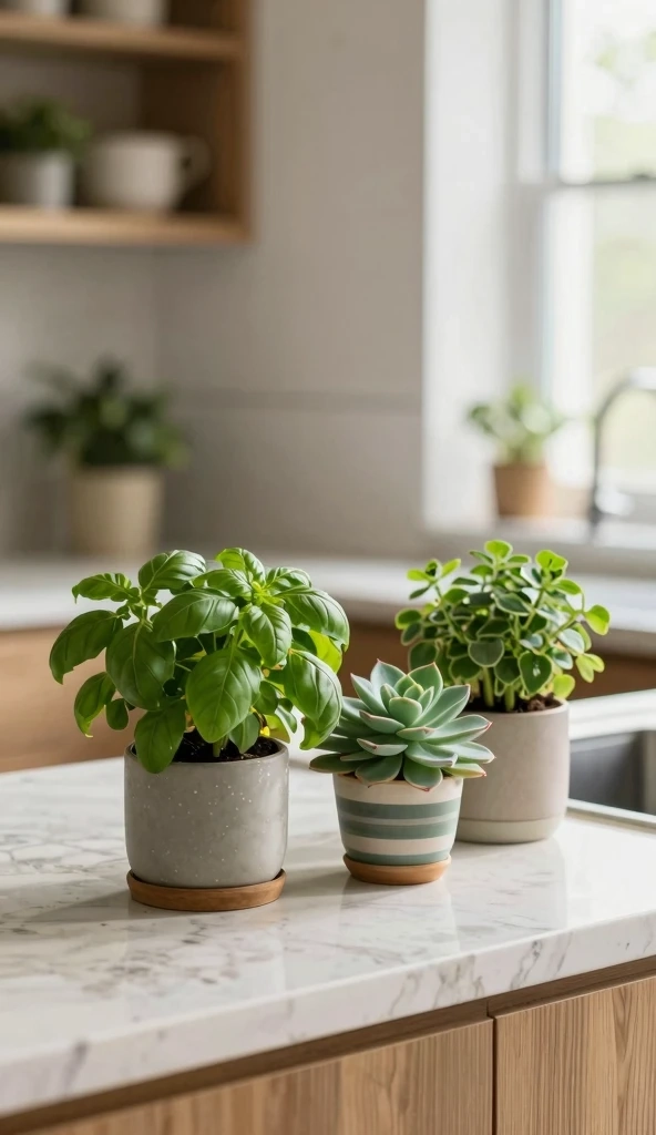 Add Greenery for Fresh Kitchen Countertop Decor