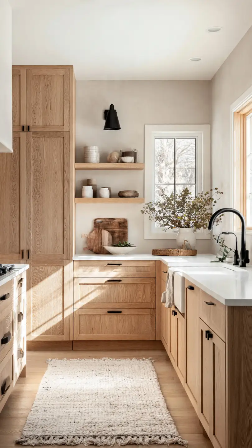 Add Light Wood Cabinets for Warm Nordic Character