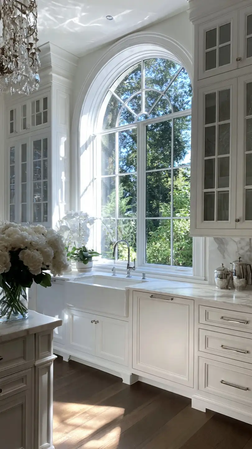 Arched Kitchen Window Above Sink for Elegant Softness