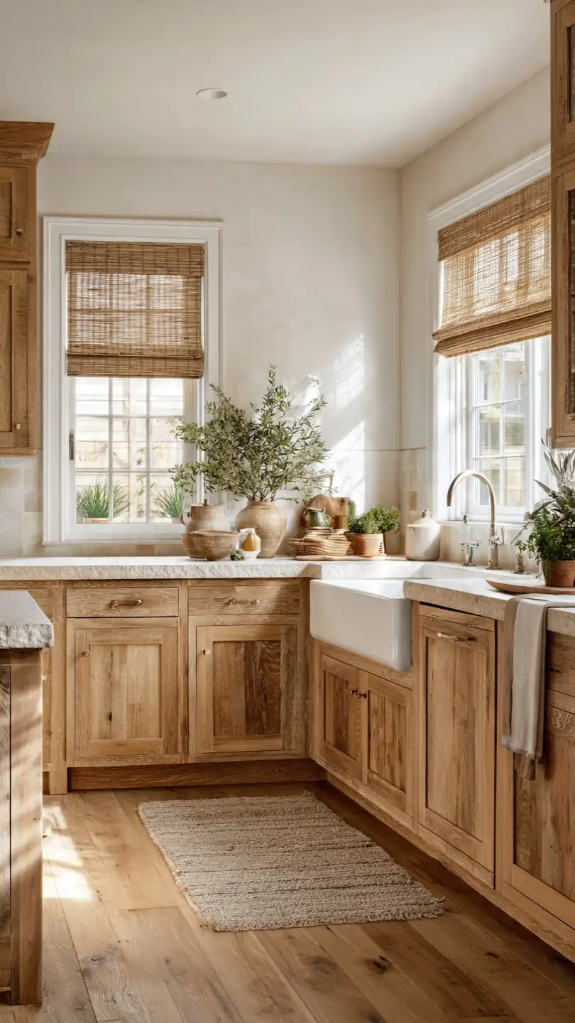 Bamboo Blinds Bringing Eco-Friendly Style Above Kitchen Sink Spaces