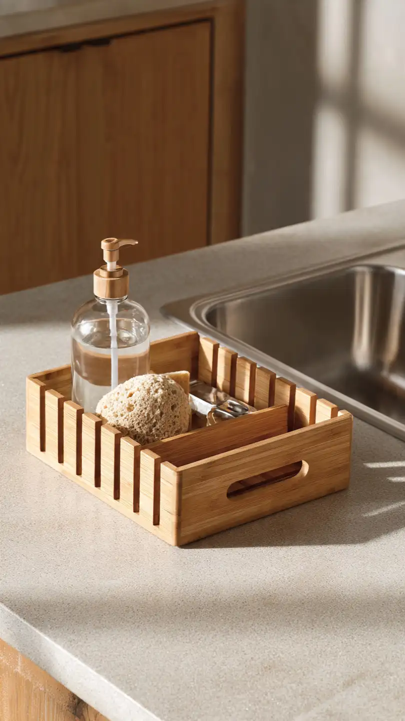 Bamboo Kitchen Sink Soap Tray for Eco-Friendly Kitchen Aesthetics