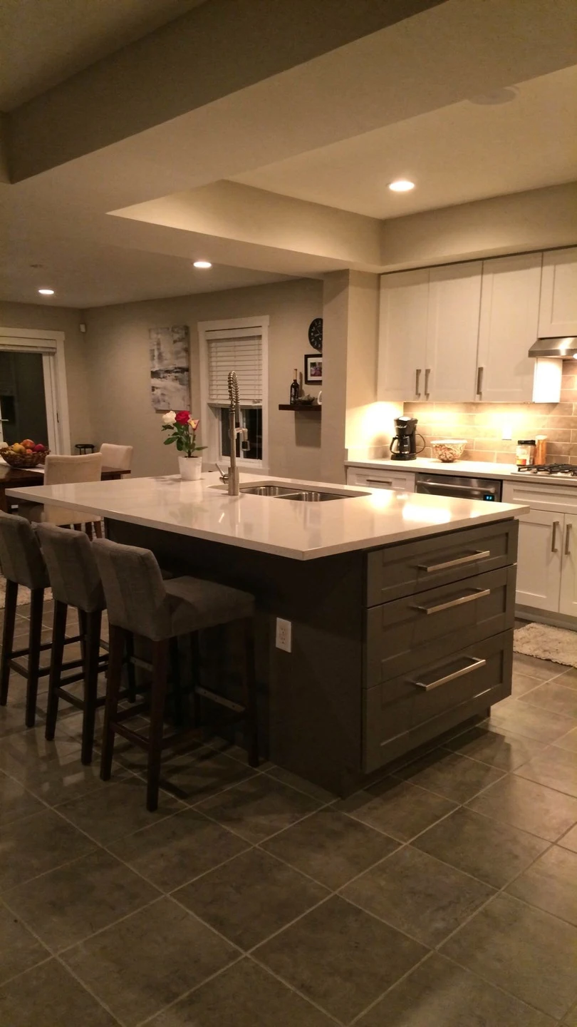 Basement Kitchenette with Island and Breakfast Seating Area