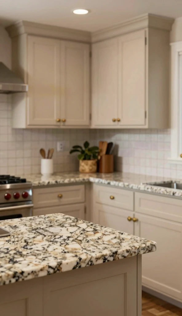 Beige Cabinets with Granite Countertops