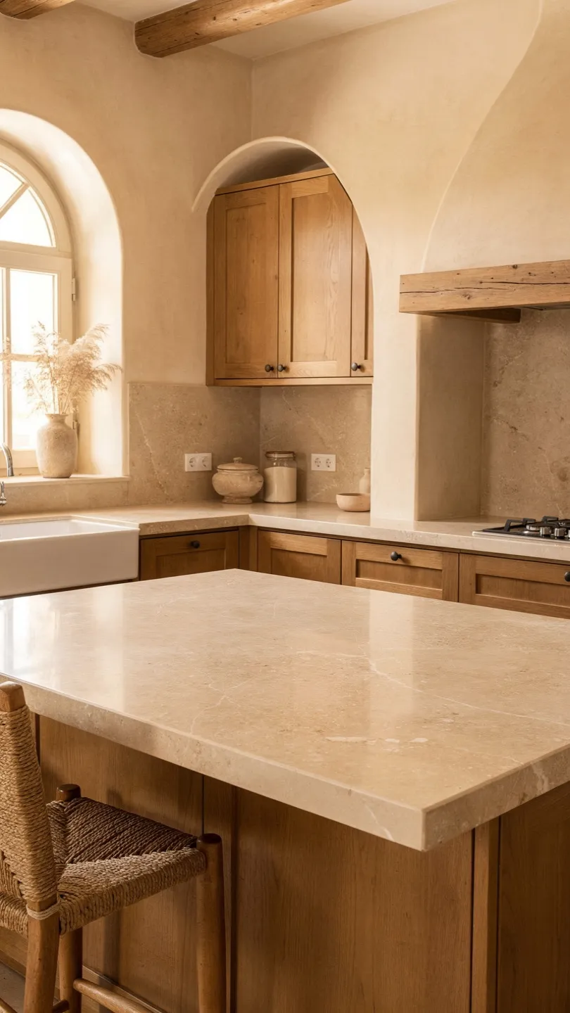 Beige Ceramic Slab Countertops for Soft Neutral Interiors