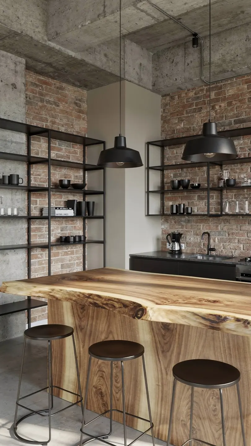 Blend Industrial Elements With a Solid Maple Slab Countertop