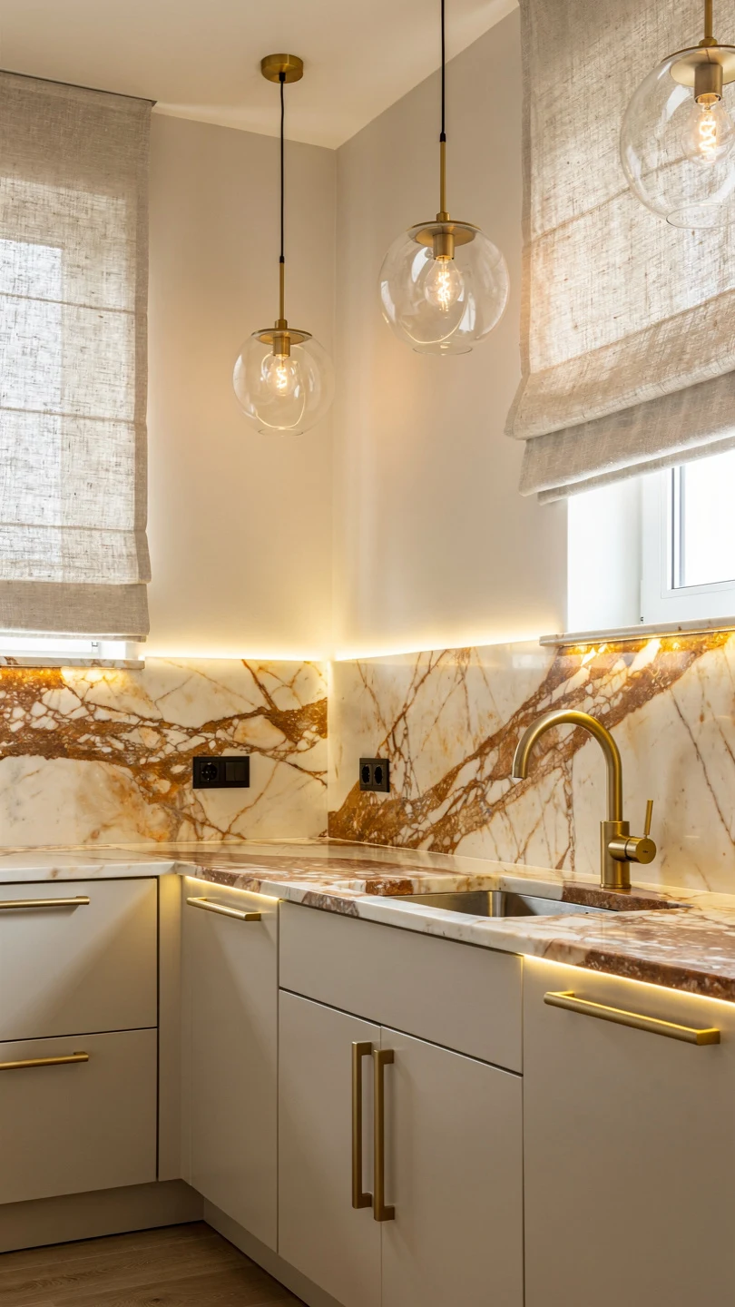 Calacatta Marble Countertops with Gold Hardware Accents