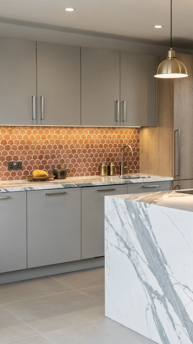 Calacatta Marble Countertops with Gray Cabinet Combinations