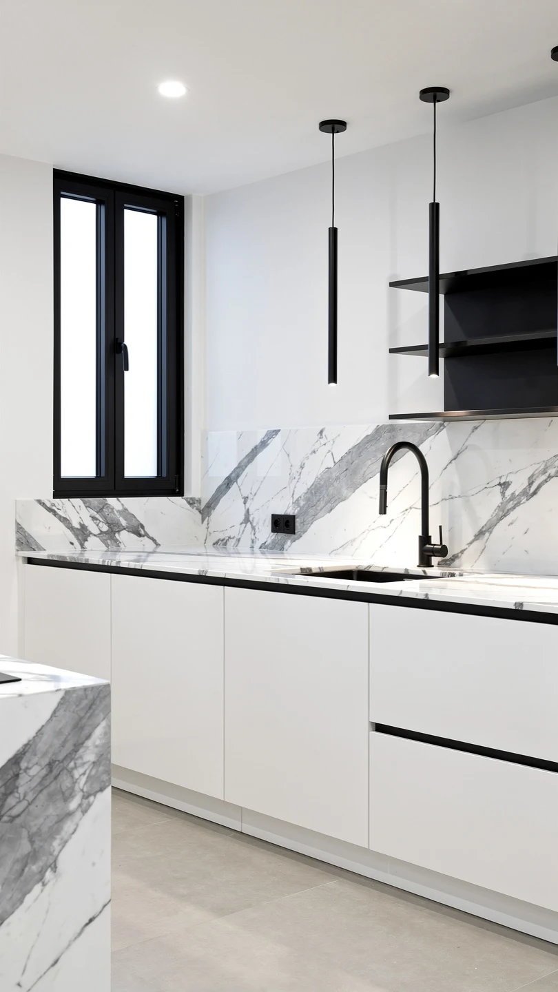 Calacatta Marble Countertops with Matte Black Fixtures