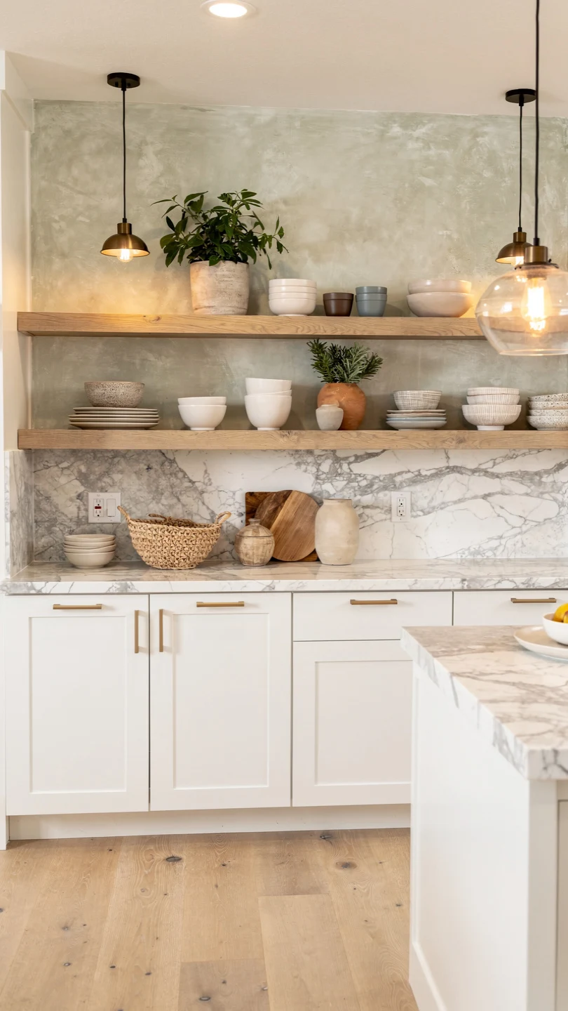 Calacatta Marble Countertops with Open Shelving Concepts