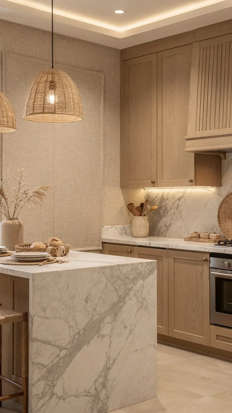 Calacatta Marble Countertops with Soft Beige Color Palettes
