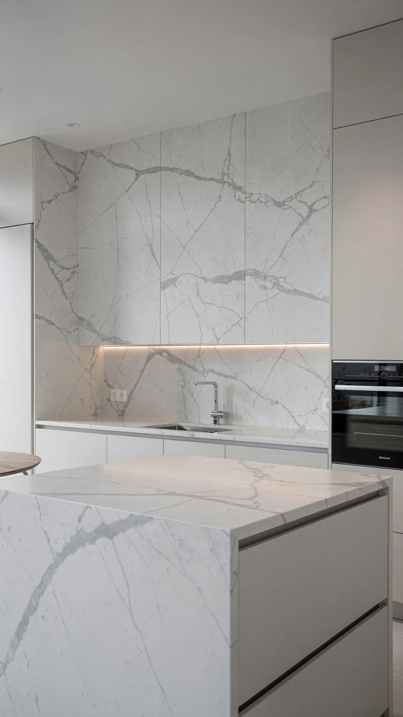Ceramic Slab Countertops with Matching Backsplashes for Seamless Design