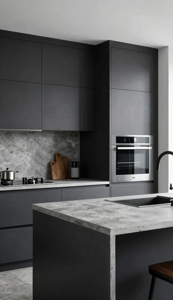 Charcoal Cabinets with Concrete Countertops