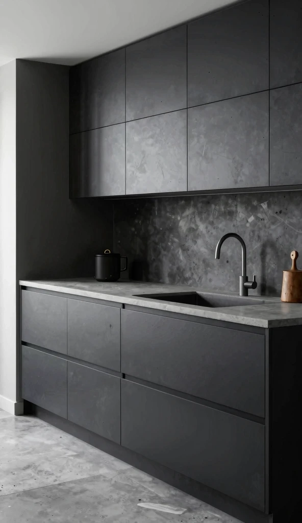Charcoal Cabinets with Concrete Countertops