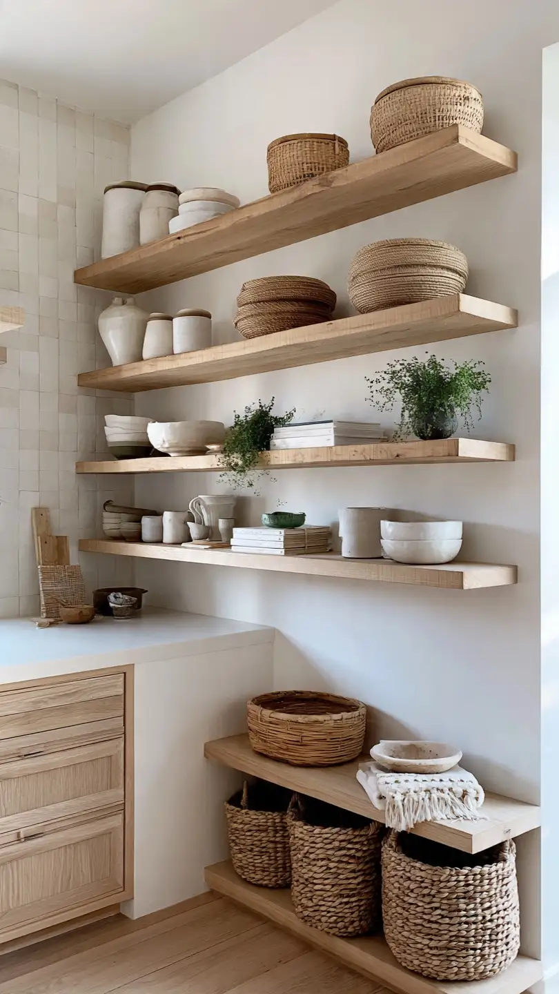 Choose Minimalist Open Shelving Instead of Heavy Upper Cabinets