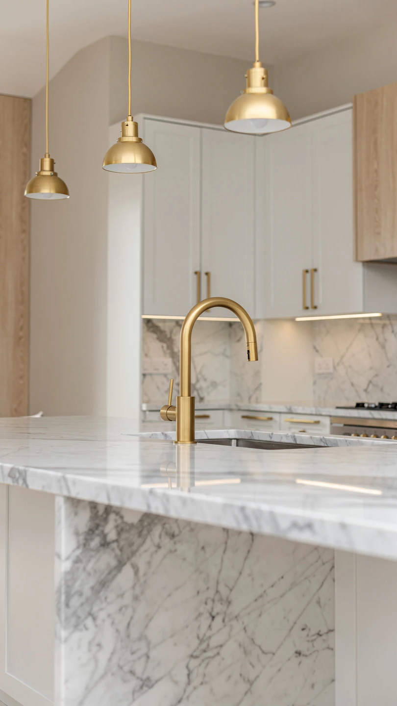 Combine Gold Fixtures with a Calacatta Marble Kitchen Palette