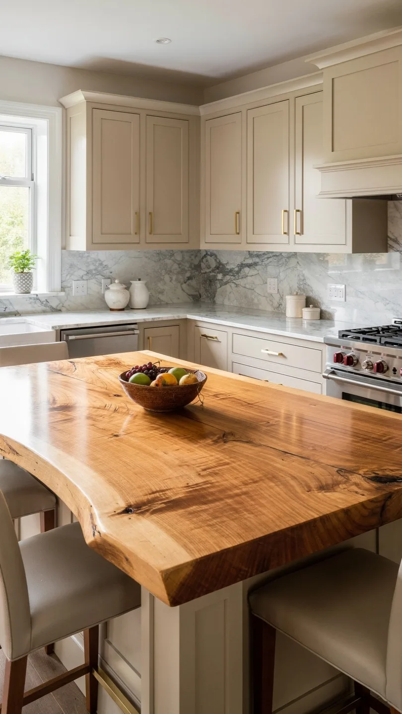 Combine Stone and Maple Slab Countertop Materials for Layered Texture