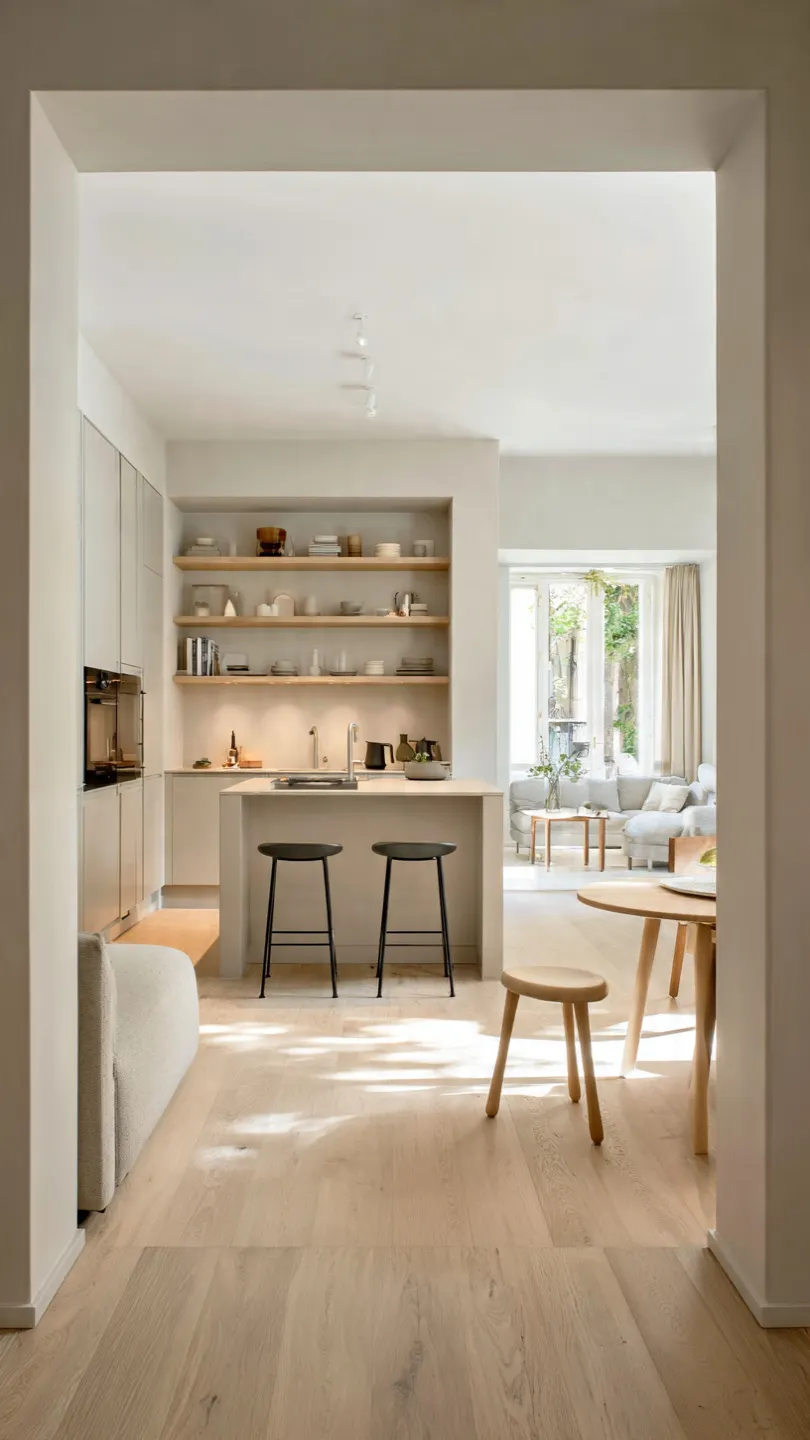 Combine Wooden Flooring With Minimalist Kitchen Decor