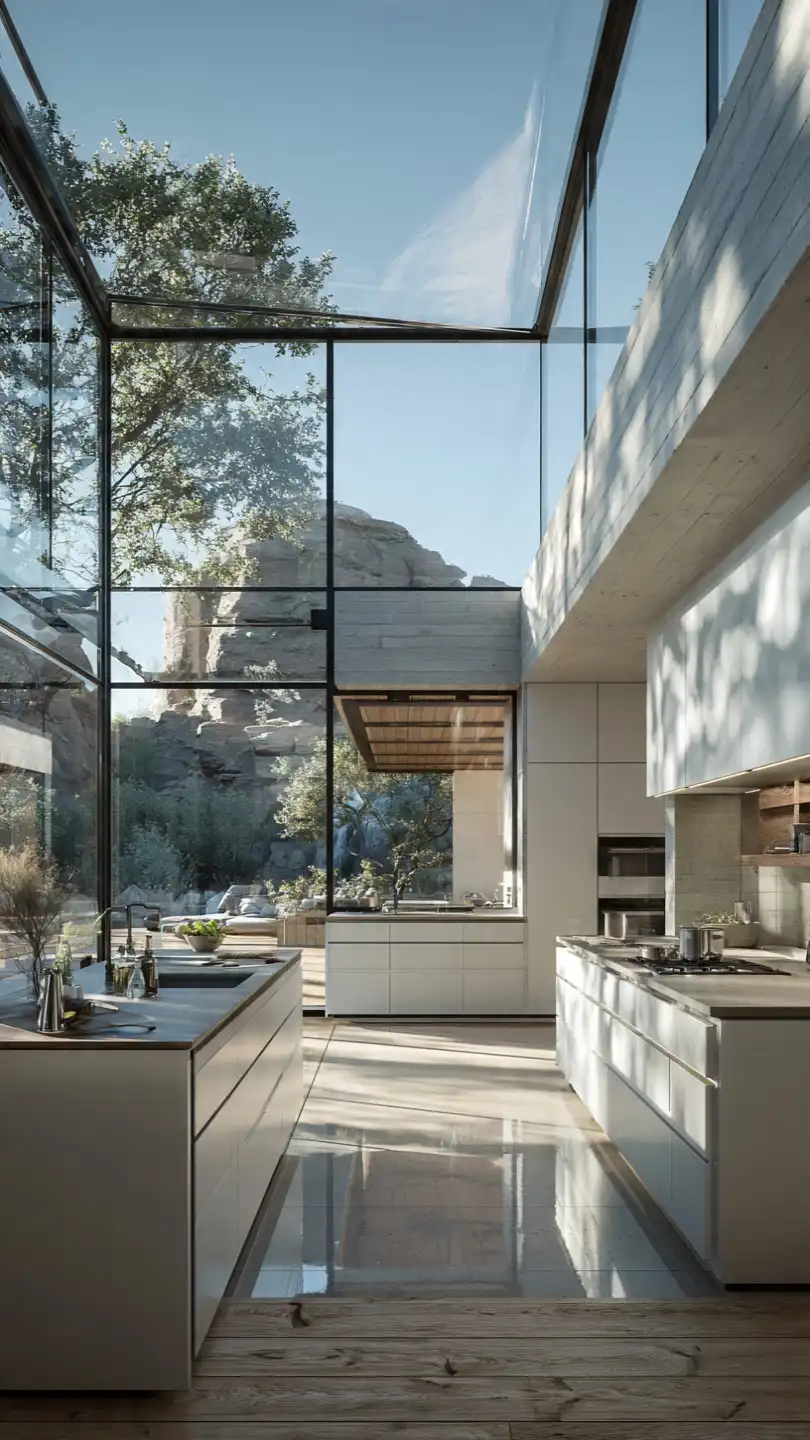 Corner Kitchen Sink Windows for Panoramic Light