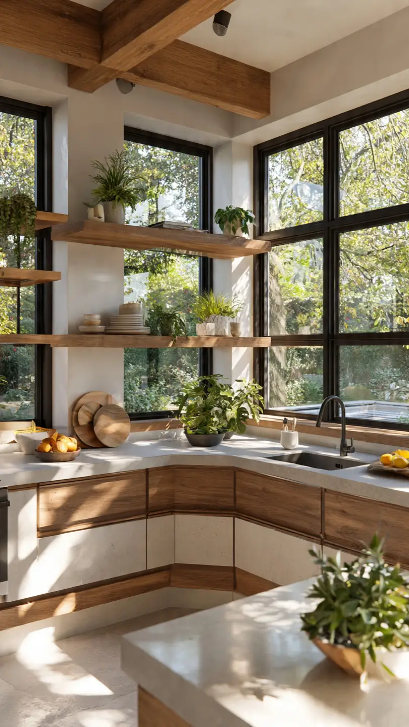 Corner Kitchen Sink with Large Windows for Better Natural Light