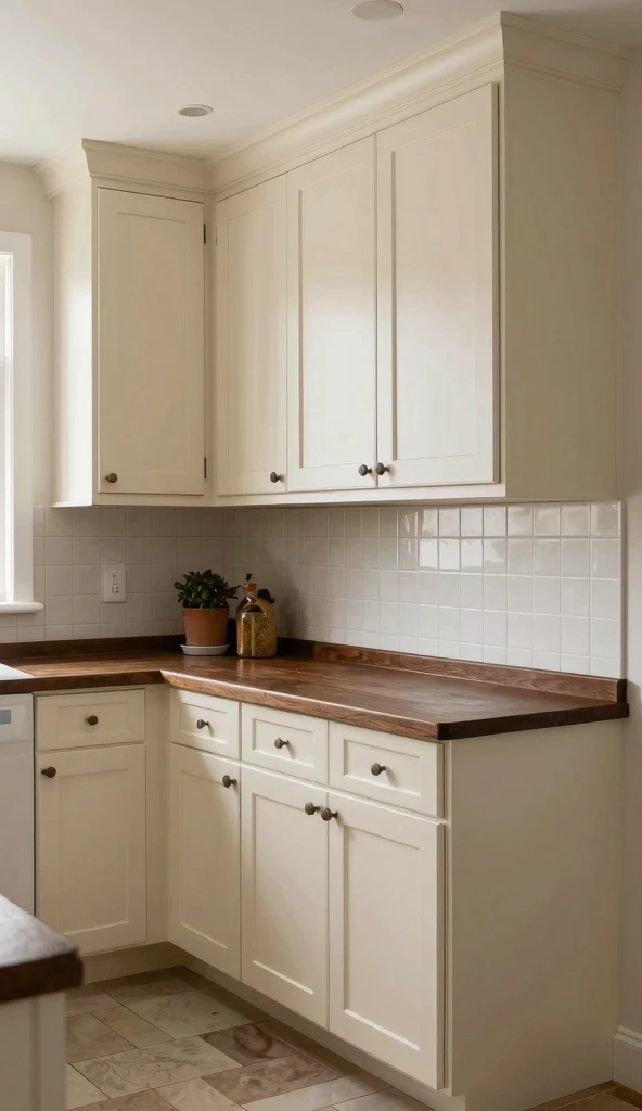 Cream Cabinets with Brown Countertops