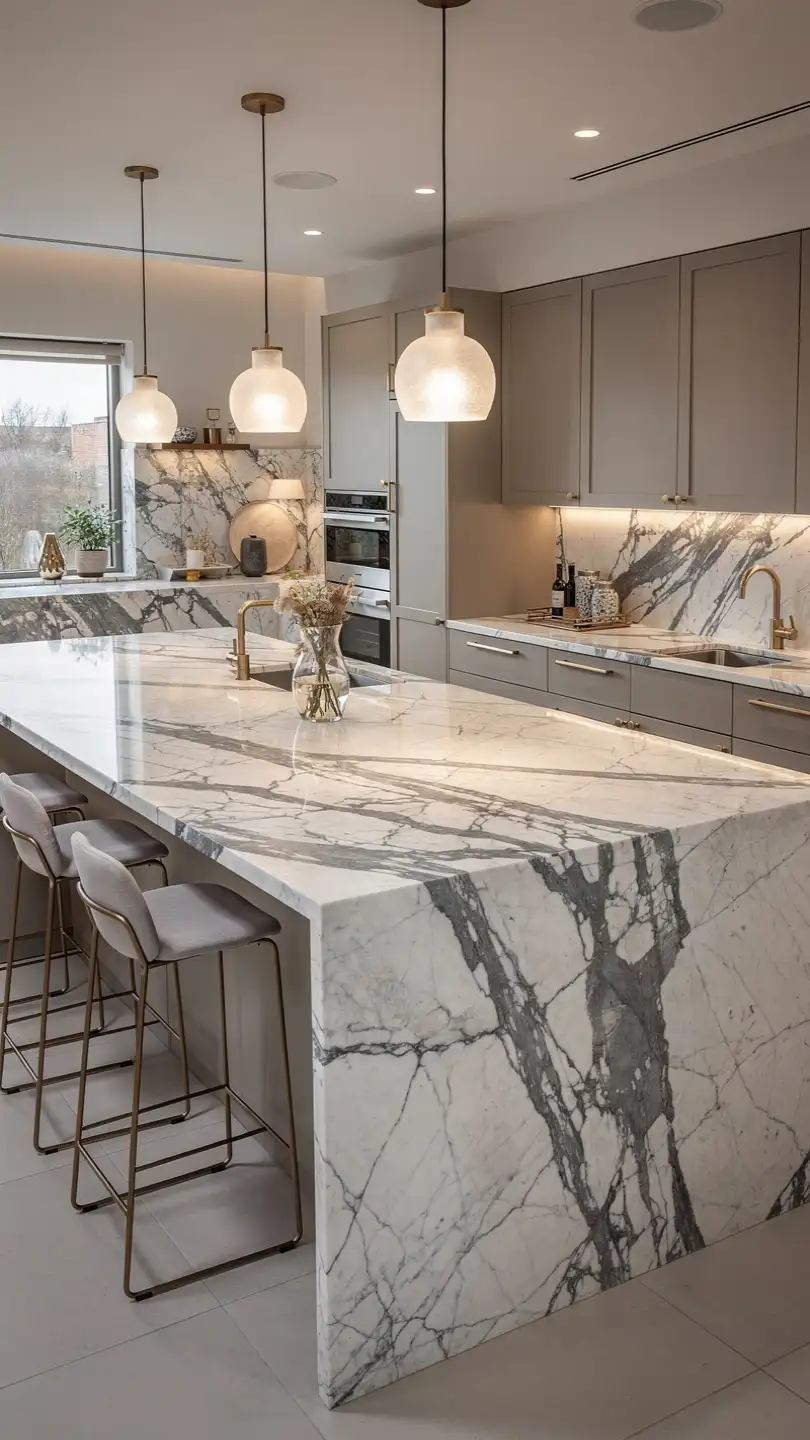 Create a Statement Island with Calacatta Marble Kitchen Countertops